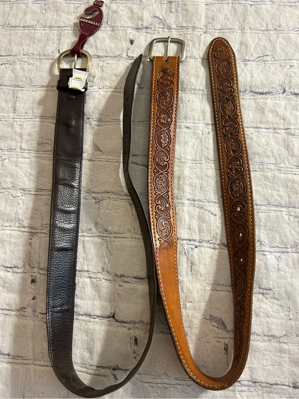 BECHELLE VTG CHOCOLATE BROWN ZIPPERS LINING 30-32 & WESTERN BROWN SNAP BELTS